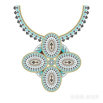 矢量阿茲臺(tái)克項(xiàng)鏈刺繡 時(shí)尚女性與數(shù)字設(shè)計(jì)的部落對(duì)話